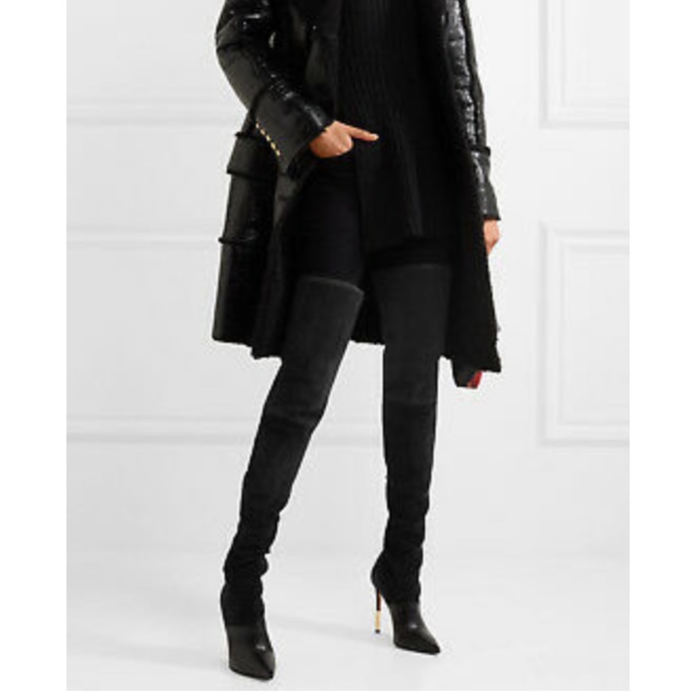 NEW BALMAIN BLACK REAL LEATHER SUEDE HEEL STILETTO OVER THE KNEE Boots - Picture 2 of 7